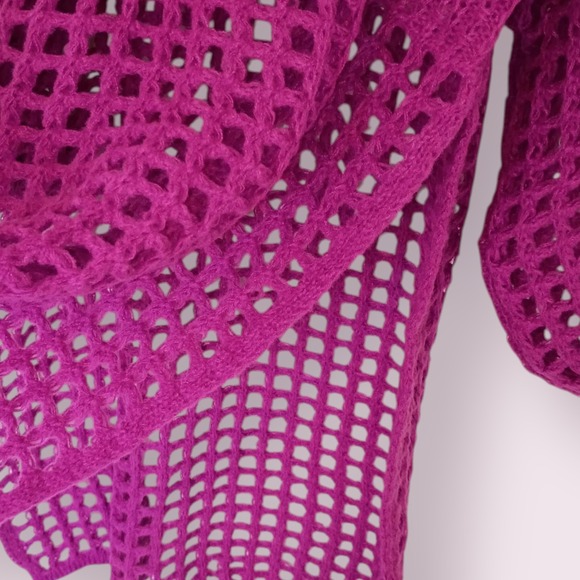 Womens Purple Crochet Knit Sweater Dress Midi Pullover Long Sleeve Open Knit OS - Picture 7 of 9